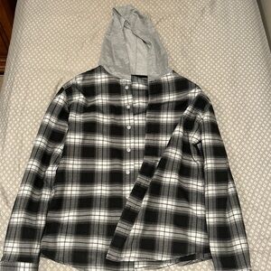 Plaid Hooded flannel Shirt - Black and Gray